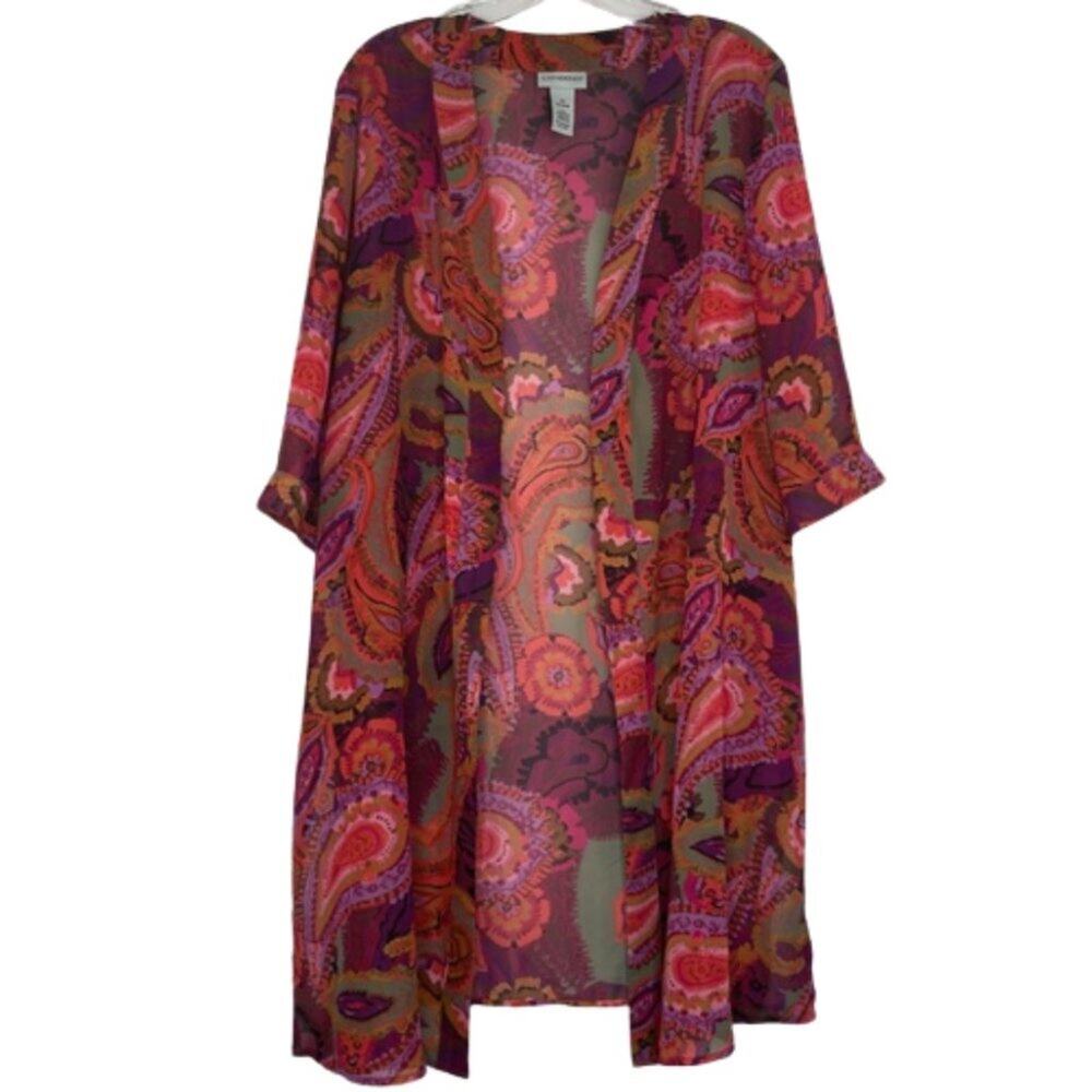 Catherines sheer multi-color florla paisley duster short sleeve size 0X 14/16W